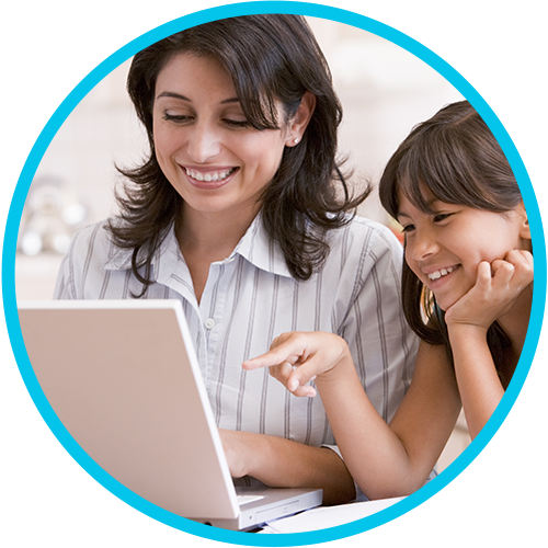 Mom and daughter looking on computer